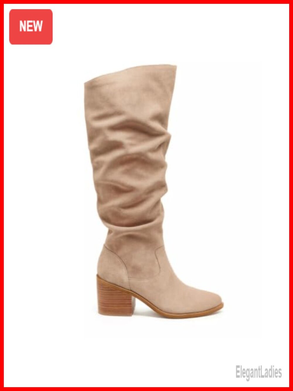 Suede Knee High Boots Chunky Block Heel Pointed Toe